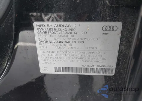 2016 Audi Q5 2.0T Premium z USA, uszkodzony, nr VIN WA1L2AFP1GA094650